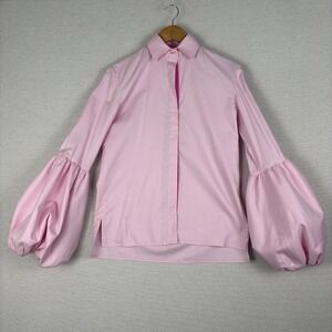 Noble 31 Blouse Pink Button Up Bishop Sleeve Cotton Made in USA Preppy Luxury